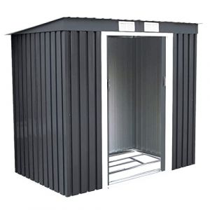 COSTWAY Abri de Jardin en Métal 4m³ Toit en Pente avec Cadre de Fondation et Porte Coulissante, 213 x 130 x 173 cm, Abri Jardin Exterieur en Tôle Galvanisée à 2 Fenêtres de Ventilation, Gris (FDS GmbH, neuf)
