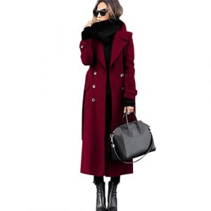 G&eacute;n&eacute;rique Veste Laine Femme Manteau Long Femme Hiver Revers Large Boutons Double Rang Poches Lat&eacute;rales Tissu &Eacute;pais Pour Automne Hiver Sorties Travail &Eacute;l&eacute;gant Bordeaux, M (Zawalud, neuf)