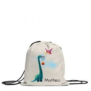 LOOXIS sac de gym personnalis&eacute; avec motif Sport Dino, pour enfants - cordon de serrage, couleurs naturelles, toucher lin (cadeau pour rentr&eacute;e des classes, sac de sport,&agrave; jouets, v&ecirc;tements de rechange) (LOOXIS, neuf)