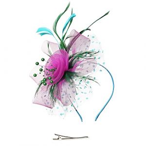 Serre-tête bibi avec perles rondes en sinamay pour mariage et courses pour femme - Tendance et élégante - En maille florale - Pour cocktail, thé, fête - Chapeau bibi pour femme (taille unique) (fhjvbt, neuf)