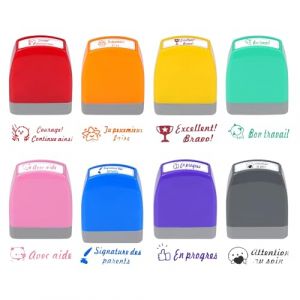 XPJBKC Lot de 8 Tampon Enseignant Français, Tampons Enseignants pour Enseignant Français, Tampon Encreur Enfant avec Boîte, tampon Maitresse Décole pour Cadeau Professeur et Encourager Élèves (XKDEU, neuf)