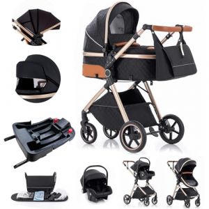 Gcarebb Syst&egrave;me de voyage 3 en 1 avec base Isofix, poussette avec poign&eacute;e r&eacute;glable en hauteur, landau de voyage avec housse de pluie, poussette pour b&eacute;b&eacute; avec cadre en aluminium pour nouveau-n&eacute; (Gcarebb, neuf)