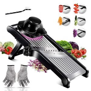 Myiosus Mandoline Professionnelle Cuisine, Mandoline Slicer Multifonctions en INOX, Mandoline de Cuisine Réglable pour Fruit, Pommes de Terre,Tranche, Julienne - Gants de Sécurité (Aone-EU, neuf)