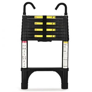HBTower Escamotable en Aluminium,Echelle telescopique 2.6M/8.5FT avec Crochets,Echelle plianteConvient aux Camping-Cars, greniers, ext&eacute;rieurs et int&eacute;rieurs, Charge Max 150 kg (Noir) (KANGQIAN-EU, neuf)