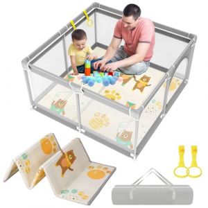 YUMBOT Parc Bebe,120x120cm Parc Bebe avec Tapis, Parc Bébé Pliable, Parc Enfant avec Maille Douce Respirante, Parc Bebe Modulable avec Matelas,Base Antidérapante, Intérieur et Extérieur Parcs (SUNSHINE BABY PARADISE, neuf)