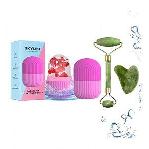 Skylike Rouleau à glace et rouleau en pierre pour le visage avec rouleau à glace et rouleau de jade 100 % pierre naturelle pour peau yeux cou corps rouleau à glaçons femme homme beauté (InfinitEkart, neuf)