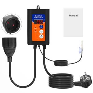 Ailao Thermostat Terrarium 220V Thermostat avec Sonde Regulateur de Temperature R&eacute;gulateurs de Temp&eacute;rature pour Brasserie Domestique/Serre/&eacute;levage 5-42&deg;C Prise Europ&eacute;enne R&eacute;glable AC 220V. (hangyuu, neuf)