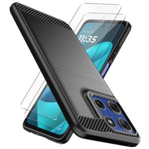 Natbok Coque pour Motorola Moto G57/G67 5G & 2 Pi&egrave;ces Verre Tremp&eacute;,Premium TPU Souple & Fibre de Carbone Housse Antichoc Etui de Protection Motorola Moto G57,Noir (Natbok, neuf)