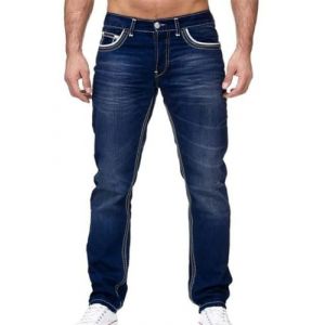 Oanviso Jean Trou&eacute; Homme Style Hip Hop D&eacute;truit Trou Pantalon en Denim Extensible Couleur Unie Jeans Trou Cass&eacute; Streetwear Jeans Moulants Trekking Grande Taille C Bleu Fonc&eacute; S (Osheoiso Inc., neuf)