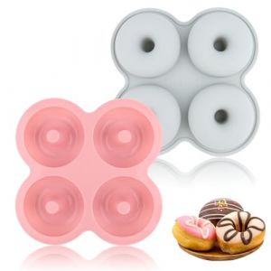 TNOMSNO 2 Pièces Moule Donuts, 4 Cavités Moule Antiadhésif Cake Factory, Résistance à la Chaleur et Silicone Moule à Beignets, Moule a Donuts pour les Gâteaux, les Biscuits, les Bagels et les Muffins (DATTEOSHOP, neuf)