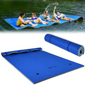 COSTWAY Tapis Flottant Idéal pour 3 à 5 Personnes avec Capacité de Charge de 300 KG Matelas Flottant pour Mer, Piscine et Lac 270 x 180 x 3,5 CM (Bleu) (FDS GmbH, neuf)
