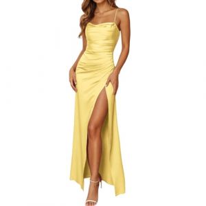 Robe Femme Col en V sans Manches D&eacute;contract&eacute;e Plage Robes Chic et Elegant &Eacute;t&eacute; Couleur Unie Mini Longue Tunique Shirt Wedding Dress for Women Bikini Cover Up Tunique Cardigan Tendance （Jaune,S） (BAULMD（90% Big Promotion Without Discount Code ）, neuf)