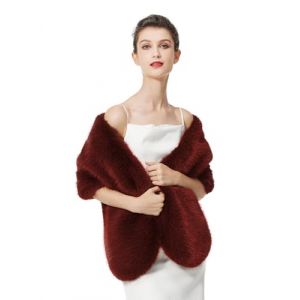 BEAUTELICATE Ch&acirc;le &Eacute;tole en Fausse Fourrure Cape De Femme Mariage Hiver Bol&eacute;ro Fourrure sur Robe de Soir&eacute;e Mari&eacute;e Demoiselle d'honneur C&eacute;r&eacute;monie F&ecirc;te(Taille Unique, Rouge Vineux) (BEAUTELICATE-FR, neuf)