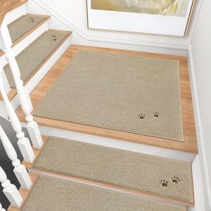 BEQHAUSE Tapis Escalier, Antiderapant Escalier avec Dos en TPE, Marchettes d'Escalier Lavable en Machine, Id&eacute;al pour Enfants, Personnes &Acirc;g&eacute;es et Animaux, 76 * 76cm, Beige (Beige, 76cm*76cm) (BEQHAUSE-EU, neuf)