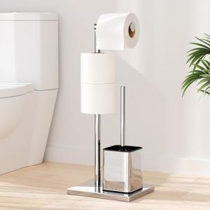 Porte Papier Toilette avec Brosse WC - Support Papier Toilette Debout en Acier Inoxydable avec Brosse de Toilette, Amovible, Porte Papier Toilette sur Pied Aucun Perçage Requis(Argenté Brillant) (NIFFGAFF-EU, neuf)