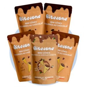 BITECONE - Choco-Addict | Fin de Cornet de Glace | Mini cones fourrés | Pack de 5 Sachets | Marque 100% française | Fabriqués en Bretagne | Snacks avec Cacao Durable | Sans Huile de Palme | 500g (Bitecone, neuf)