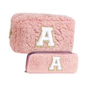 perfk Sac de maquillage en peluche Voyage Sac de rangement cosm&eacute;tique Sac de rangement &agrave; fermeture &eacute;clair portable sac en peluche sac de toilette de voyage, Rose (perfk, neuf)