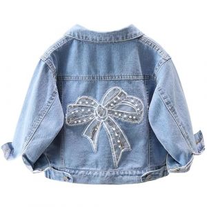L SERVER Enfant Veste en Jean Fille Brodée Blouson en Jean Décontractée Extérieur Manteau en Jean pour Printemps et Automne, Bleu Denim D, 10-11 ans (LSERVER, neuf)