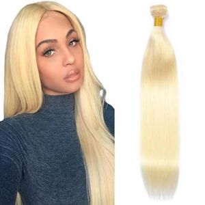 Tuheerst Straight Human Hair Bundles Blonde Tissage Bresilien en lot Cheveux Humain #613 Human Hair Extensions Tissage Cheveux Naturels Double Weft Remy Hair Single Bundle for Woman 16 Pouce (QC Hair, neuf)