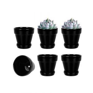 vensovo Lot de 6 Petits Pots de Fleurs en Terre Cuite avec Soucoupe pour Plantes d'intérieur et d'extérieur Noir 10,16 cm (Vensovo, neuf)