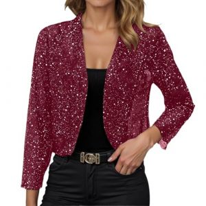 G&eacute;n&eacute;rique Veste Paillettes Femme Brillant Manteau &Agrave; Sequins Disco F&ecirc;te Clubwear Cardigan Courts Ouvert &Agrave; Manches Longues Veste Pour Soir&eacute;e Cocktail C&eacute;r&eacute;monie F&ecirc;te Danse Bal Club (ShengKang314, neuf)