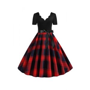 EFOFEI Femme Robe &agrave; Pois &agrave; Col en V Robe Pin Up Imprim&eacute;e &agrave; Pois Robe de Soir&eacute;e Cocktail Rouge S (MILKCHOCLAT, neuf)