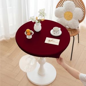 Morbuy Nappe Ronde Exterieur Imperm&eacute;able Jardin Cuir PU Lavable Anti Taches Cuisine Nappe de Table pour Anniversaire F&ecirc;te Table, avec Bord &Eacute;lastique (Rouge,Table Diam&egrave;tre 80cm) (Morbuy, neuf)