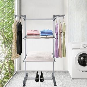 Etendoir &agrave; Linge Pliable S&eacute;choir &agrave; v&ecirc;tements Mobile Grand S&eacute;choir &agrave; Linge Pliable &agrave; 3 Niveaux Peu encombrant S&eacute;choir &agrave; Linge S&eacute;choir &agrave; v&ecirc;tements Tower S&egrave;che Linge (Tuyau Gris) (Hechheu, neuf)
