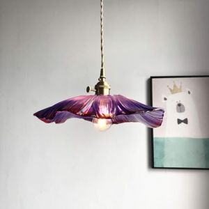 LLXDFUU Verre Cuisine Suspension Vintage Verre Violet Fleur Plafond Lustre Bar Chambre Cuivre Lampe Suspendue Luminaires D'int&eacute;rieur pour Cuisine &Icirc;lot Chambre E27 Caf&eacute; Bar Lampe Suspendue (AuroraStock, neuf)