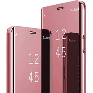 Coque pour iPhone 13 5G Coque Clear View Flip Folio Case Placage Miroir Effet Coque à Rabat Rigide Plastique PC+PU Cuir Housse Etui pour iPhone 13 5G 360 Full Body Antichoc Fine Cover Case (rose-gold) (Fiyer-FR, neuf)