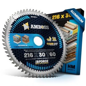 AMBOSS WERKZEUGE® Lame de scie circulaire HM, 216 x 30, Z60, à dents trapézoïdales plates, pour aluminium, Metabo TS 216, Bosch GCM 8, GCM 800 SJ, PCM 8, GCM 305 - 216 D, Bosch, Festool, Makita, (Sawblade King, neuf)