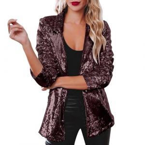 Femmes Paillettes Blazer Casual Sequin Veste Manches Longues Glitter Party Brillant Manteau Rave Surv&ecirc;Tement Doudoune pour Soir&eacute;E Cocktail C&eacute;R&eacute;Monie F&ecirc;Te Danse Bal Club (usitable, neuf)