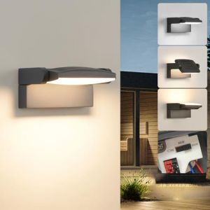SANSHI applique murale exterieur 12W,3 modes de couleur,lampe murale &eacute;tanche IP65, lampe exterieur murale orientable 350&deg;, lumiere murale int&eacute;rieure ext&eacute;rieure pour jardin terrasse balcon,Gris fonc&eacute; (MAIOU TECH, neuf)
