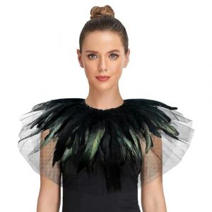 Femme Ch&acirc;le Faux Col d'Halloween &Eacute;charpe R&eacute;tro Cape en Plumes Ch&acirc;le en Filet Colliers D&eacute;tachable Col D&eacute;coration Costumes de F&ecirc;te Carnaval Bal Universel (OHMillionUK, neuf)