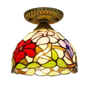 XINYASEE Plafonnier encastr&eacute; style Tiffany en vitrail, motif floral, luminaire vintage artisanal, lumi&egrave;re chaude pour la d&eacute;coration de la chambre, de la salle de bain et du salon(E) (XINYASEE, neuf)