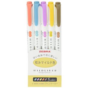 Zebra Mildliner RC Lot de 5 marqueurs 5 couleurs WKT7-5C-RC (importé du Japon) (GJG AUDIO, neuf)