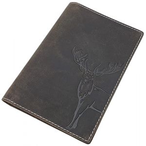 Porte-badge en cuir de buffle avec motif cerf, sanglier, tête de mort ou sans motif pour permis de véhicule, carte d'identité gravement handicapée, permis d'armes, permis de chasse, etc., Motif Cerf / (myledershop, neuf)