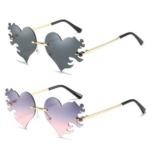 FMYODWU 2 paires de lunettes de soleil en forme de coeur, lunettes de soleil colorées en forme de coeur pour femmes, lunettes de soleil colorées en forme de coeur pour anniversaire, cadeau de fête (DONG XU UK STORE, neuf)