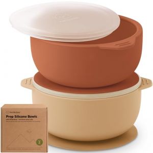 KeaBabies 2-Pack Bol bébé avec ventouse et couvercle - Bol en silicone bébé pour garçon,fille,bol pour bébé,bol pour bébé,bol pour bébé, bol en silicone pour nourriture pour bébé,sans BPA (Terracotta) (KeaBabies, neuf)
