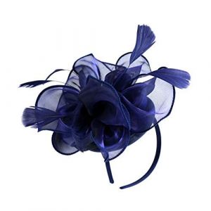 Tenlacum Chapeau bibi élégant pour femme et fille avec filet à fleurs (bleu marine) (Tenlacum, neuf)