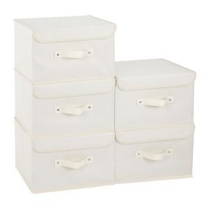 ENUMAIL 5 Pièce Organisateur de Tiroir en Tissu avec Couvercle, Boîtes de Rangement avec Poignées, Cube Rectangulaire pour Ranger Vêtements, Livres, Chaussettes, 33×23×20cm, Beige (Ernian, neuf)