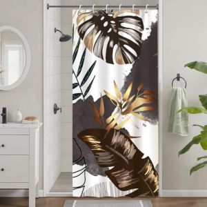 Uiiooazy Rideau Douche Anti Moisissure, Rideau de Douche &Eacute;troit 90x180cm Gris Boheme Tropicale Foglie di Palmier Jungle Rideaux de Baignoire Tissu Lavable Imperm&eacute;able Rideaux de Bain avec 6 Crochets (dongguibinjingpinxiaodianpu, neuf)