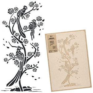 NAKLEO Pochoir pour Peinture Murale Grand Format 79x256cm, Modèle en Plastique et Réutilisable, Chinoiseries Paon Oriental Arbre, DIY Bricolage Artisanat Décoration a Peindre, Bois Tissu Mueble (Nakleo / Stencils / Stickers / Art&Wall Decor, neuf)