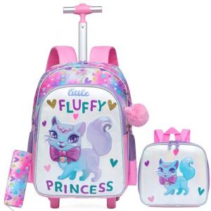 HTgroce Cartable Fille Primaire Roulette Sac a Roulette Fille CM2 Sac à Dos à Roulettes, Cartable de Voyage et Scolaire à Roulettes (Lldaily EUR, neuf)