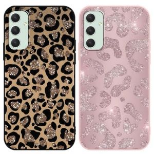 Yirlbey 2 Pi&egrave;ces Coque pour Samsung Galaxy S23 FE 6,4", &Eacute;tui Souple TPU Aesthetic Motif Paillette Dessin Durable Fine Silicone Housse de Antichoc Anti-Rayures Protection Cover pour Fille, L&eacute;opard (XUPINBO, neuf)