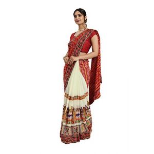 Nitimatta Sari pour femme avec chemisier ethnique indien cadeau de mariage, Rouge et blanc cass&eacute;, d&eacute;cousus (VNInternational, neuf)