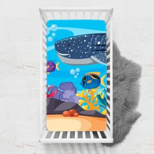 Odot Drap Housse pour Lit de Bébé, Impression de Océane Draps Housses Enfants Respirant Douce Extensible Protège Matelas pour Lit Bébé, Berceau, Lit Parapluie (Corail,65x95 cm) (Odot, neuf)