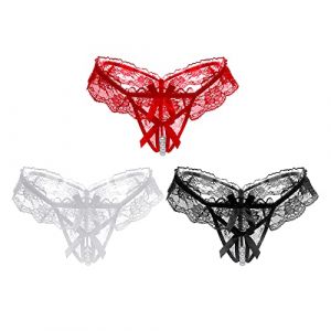 TINAYAUE Lot de 3 String Perles pour Femme Culotte Ouvert en Dentelle String Sexy Slips Lingerie Confortable pour Cadeau Saint-Valentin Fête (TINAYAU, neuf)