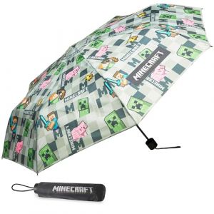 Minecraft Parapluie Pliant pour Enfant - Parapluie Télescopique Léger (Gris/Multi) (Get Trend., neuf)
