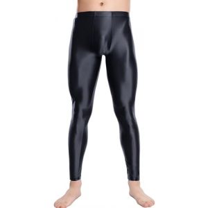 AIEOE Hommes Pantalon Mince Huileux Brillant Leggings &Eacute;lastique Corsaire Transparent Pantalon Clubwear Taille &Eacute;lastique Leggings Sport Collants XXL (QYou, neuf)